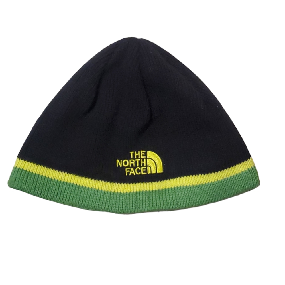 The North Face Youth Black Green Tobbagan Knit Cap Beanie Medium